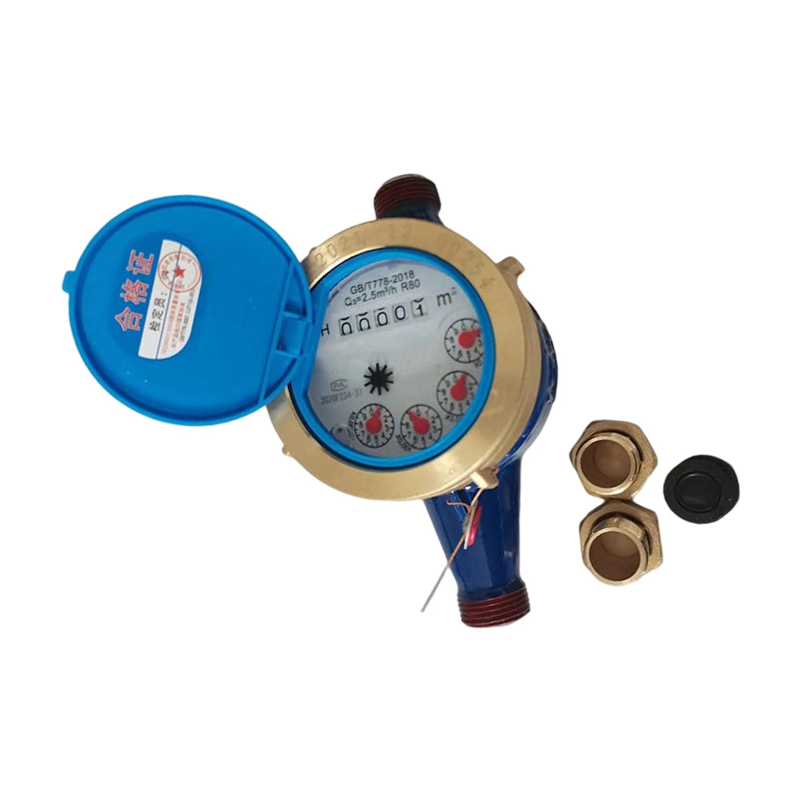 Alloneslife Dn25 Residential Plumbing Water Meter With Protected Wet Register Readout, Threaded Brass Fittings And Cold Water Line Use Rotary Vane Meter Wet Register Threaded Cold Gauge Brass Line Reader Building