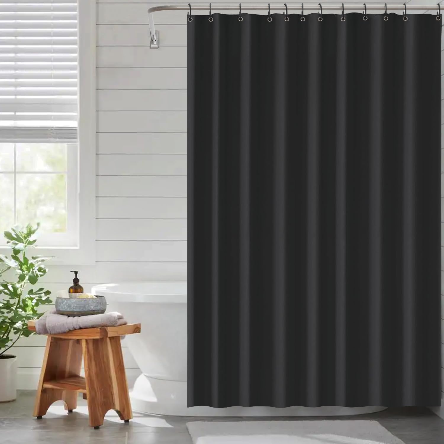 Funria EVA Shower Curtain Waterproof Bathroom Curtains with 12 Hooks for Wet Room Long Bath Curtains for Bathtubs and Shower Stall Black Shower Curtains 180 x 200CM (71 x 78 Inch)