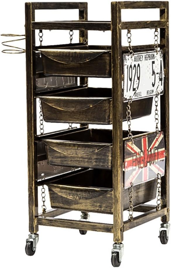 Hair Salon Trolley Tools Storage Hairdressing Cart Iron Pipe Rack Rolling Wheels Barber Beauty Tray with 4 Drawers Hair Dryer Holder