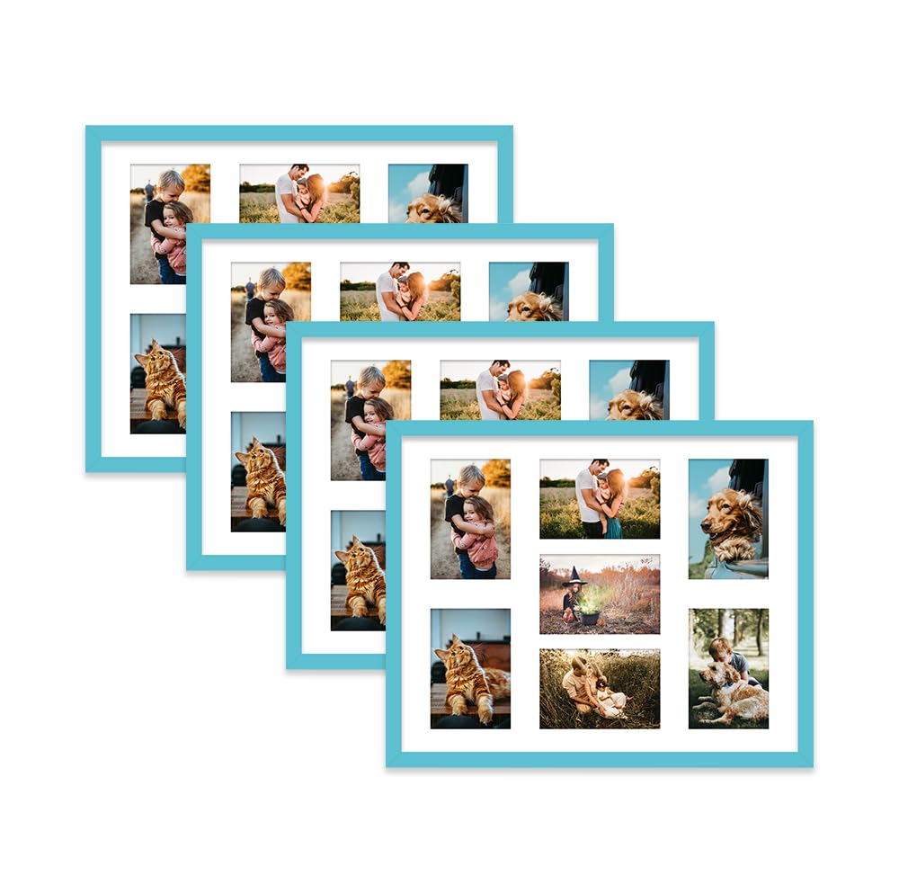 Turquoise Multi Photo Frame - Holds 7 x 6x4 Pictures, Family Collage Picture Frame for Wall Display, 20x16 Frame size, Set of 4