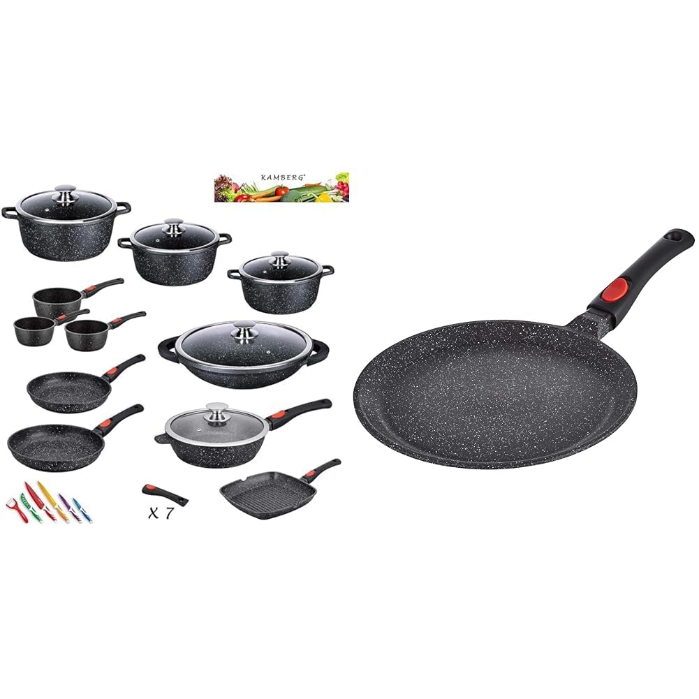 Kamberg Set 27 pièces, batterie fonte alu pierre, induction