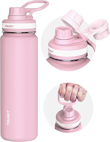 Miniatura 17 de TOURIT Botella de agua aislada de 24 onzas, botellas de agua de acero inoxidable con asa, botella de agua deportiva al vacío de doble pared, sin