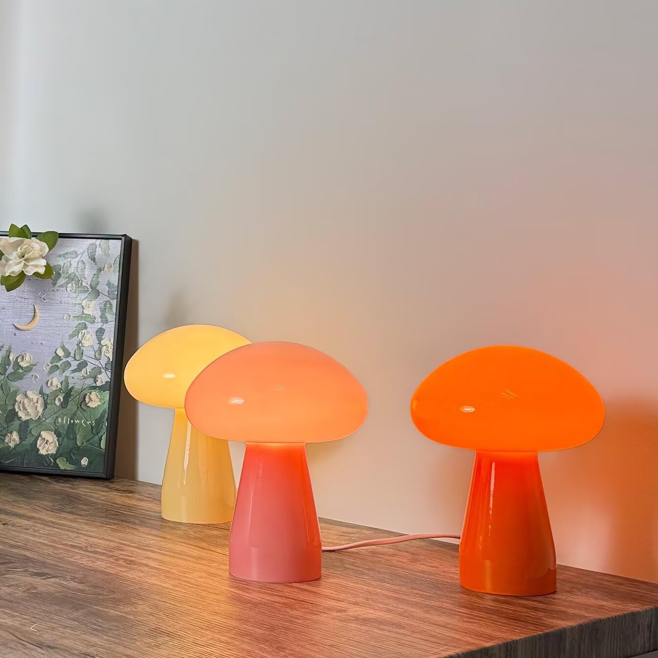Retro Glass Table Lamp Creative Cute Mushroom Bedroom Table Light Bedside Lamp Vintage Decorative Table Lighting Night Light for Living Room, Bedroom