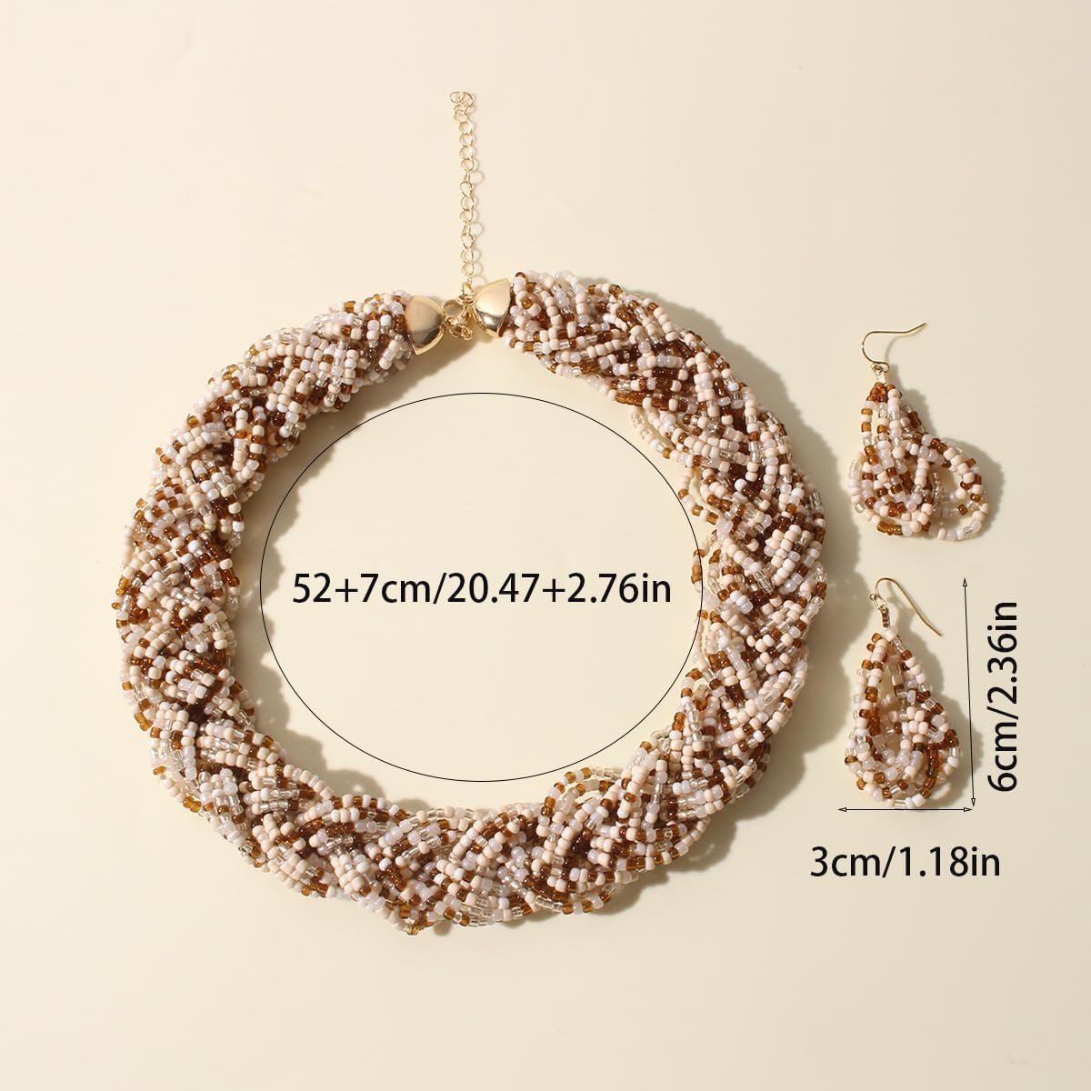 Caiyao Bohemia Multilayer Beaded Choker Necklaces Earrings Set Colorful Adjustable Crystal Rice Beads Chunky Necklace for Women Summer Beach Hawaiian Vacation Ethnic Jewelry Gifts - Image 2