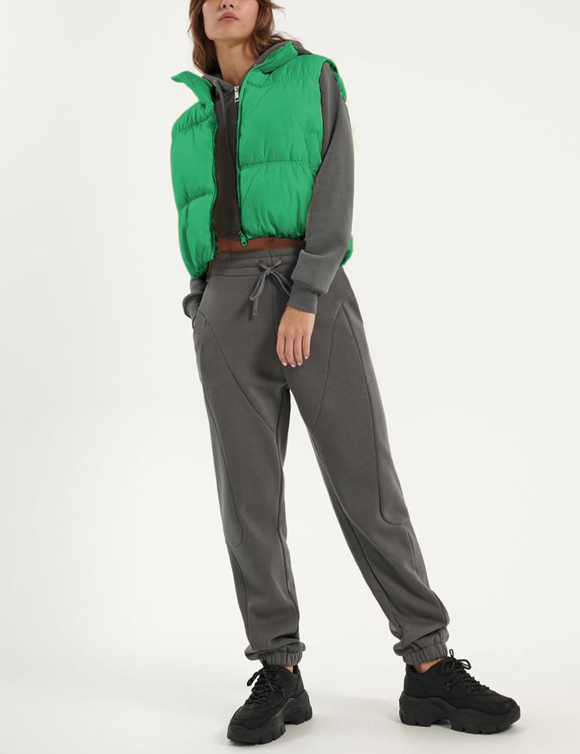 Fiona Jolin Women's Cropped Puffer Vest Winter Zip Up Stand Collar Lightweight Puffy Vest Padded Coat Outerwear - Image 3