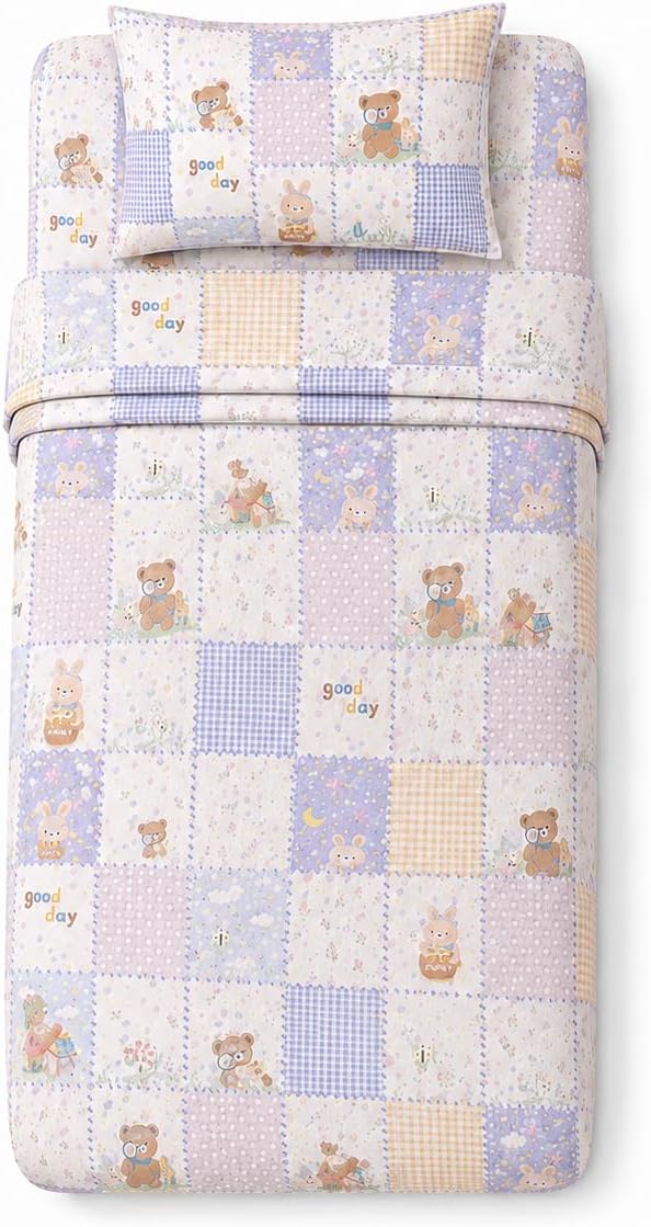 YIYEA 100% Cotton Kids Sheets, Ultra Soft Cozy Cute Bed Sheets Set for Girls, Boys, Teens, 16" Deep Pocket, 3PC, Twin