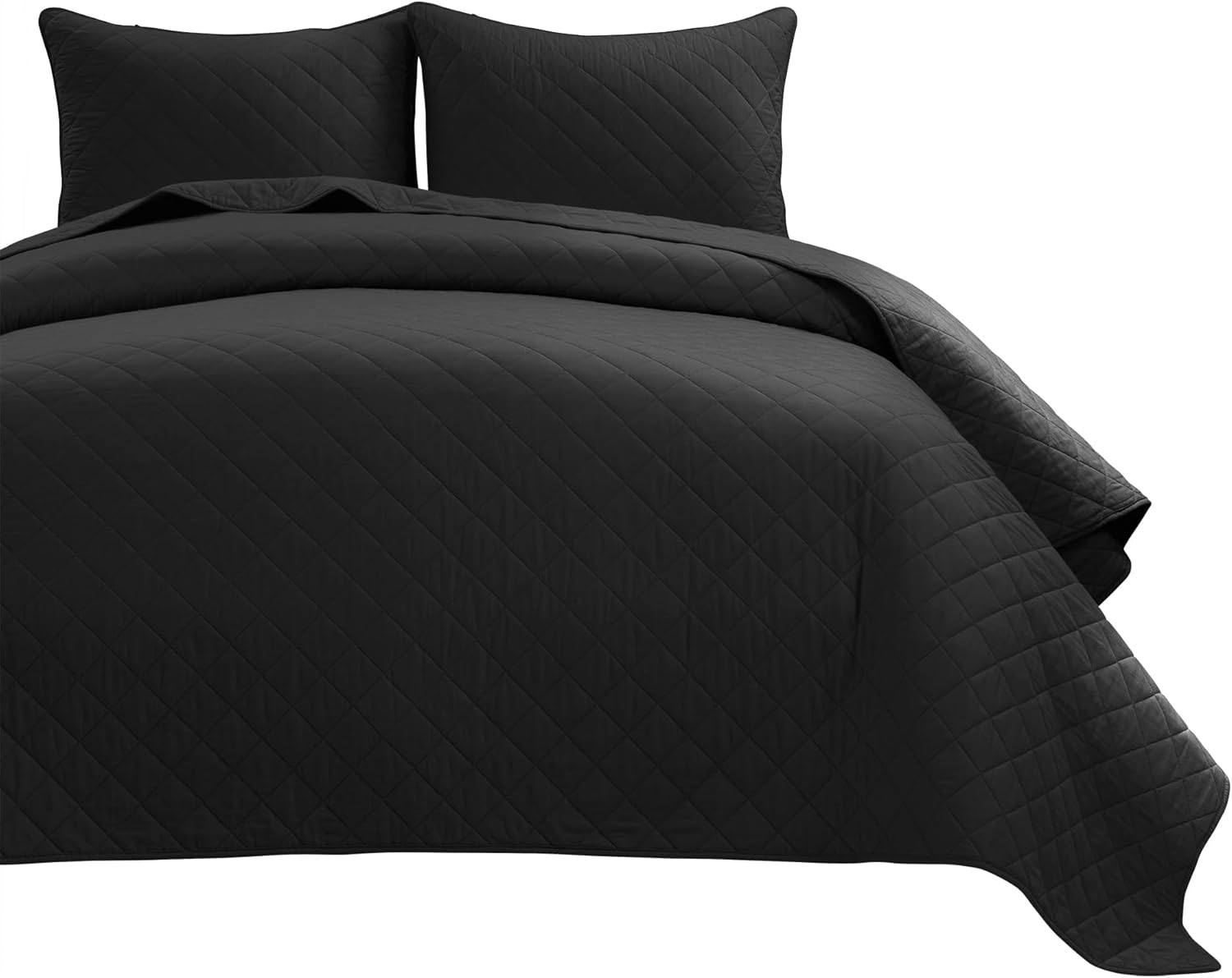 Lush Decor Ava Diamond Oversized Cotton Quilt Set, 3 Piece Set, Full/Queen, Black - Soft & Cozy Quilted Bedding Set - Queen Quilt - Black Bedspread - Traditional, Farmhouse & Minimalist Bedroom Decor