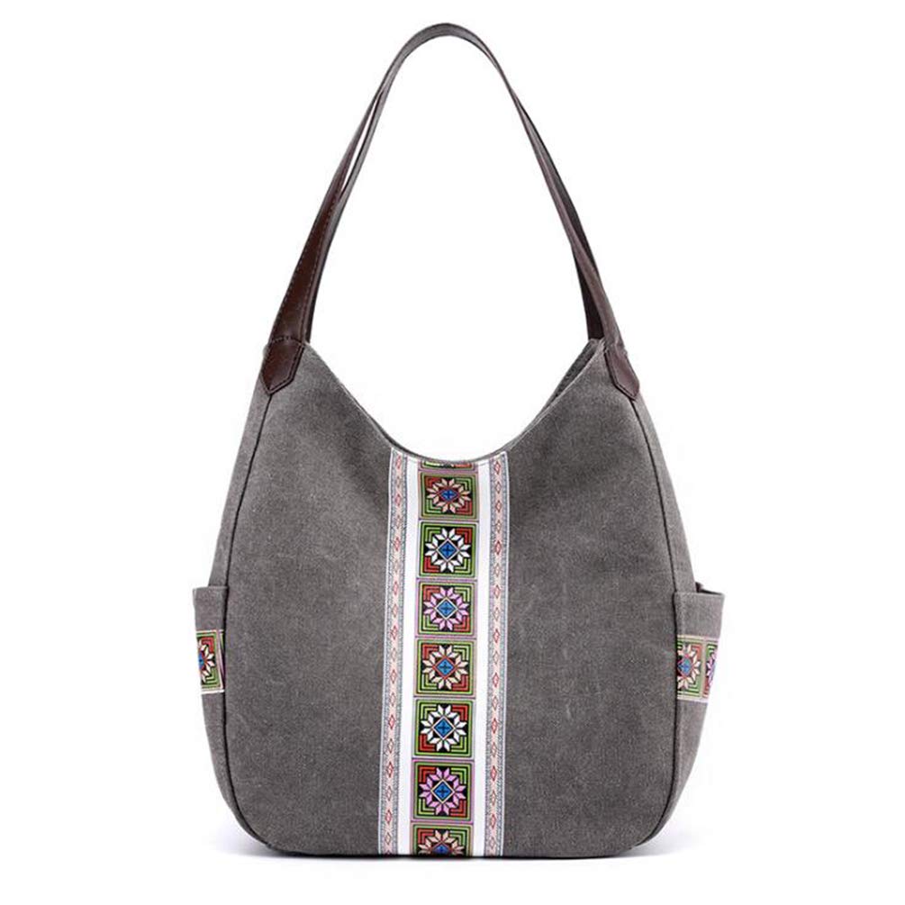 Women's Casual Shoulder Bag Retro Pattern Cotton Canvas Handbag Tote Purse
