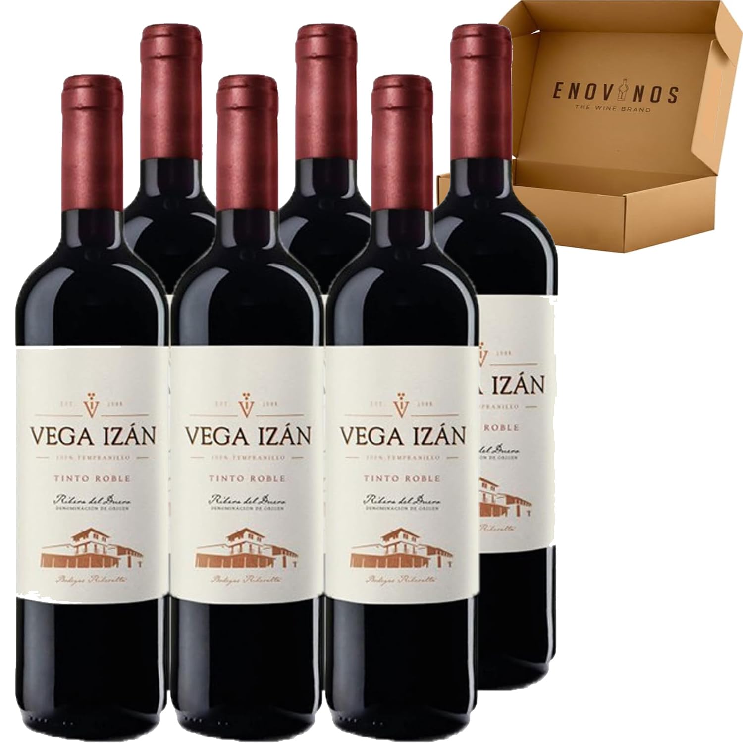 Vega Izán Roble - Vino Tinto D.O. Ribera del Duero 100% Tempranillo - Medalla de Oro Vinespaña - Pack de 6 Botellas x 75cl con Caja Reforzada - Mejor Selección ENOVINOS
