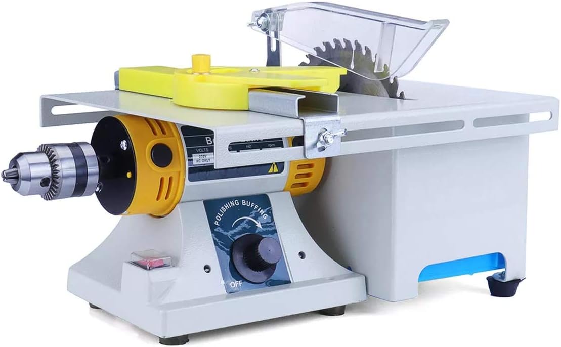 Upgraded Jewelry Polishing Machine, Rock Polisher Bench Buffer, Tutu Home Bench Polisher Grinder, Mini Table Saw Kit for Gem Metal Woodworking with Complete Accessories (110V)