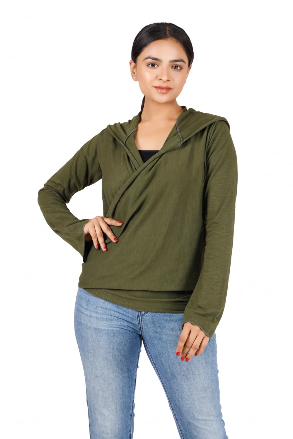 GURU SHOP Wickelshirt, Yogashirt, Langarmshirt mit Trompetenärmeln, Damen