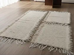 Jogo de Tapetes de Algodão Boho, 3 Peças, 2 Tapetes e 1 Passadeira, Branco (Bege)