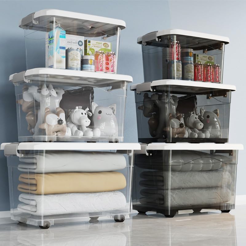Image of Ash & Roh Heavy Duty Plastic Storage Bins with Locking Lids - Clear, Stackable Containers for Bedroom or Closet Organization (Combo, combo)