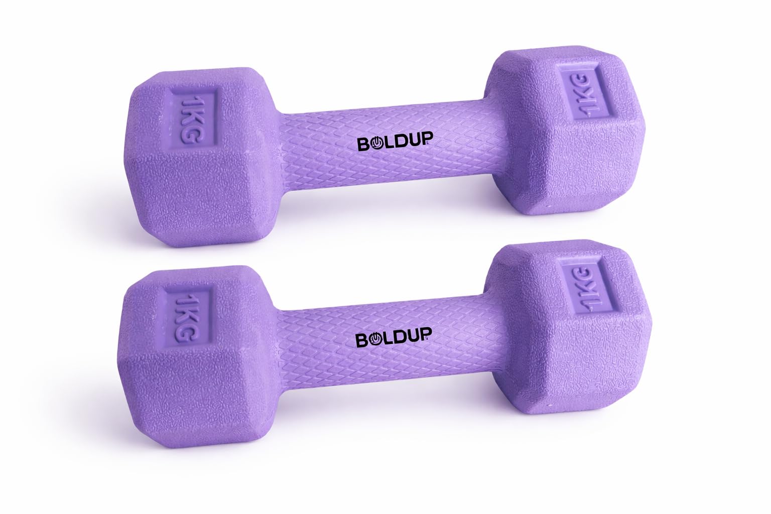 BOLDUP Dumbbell Set Pair for Home Gym | PVC Coated Hex Dumbbells with Non-Slip Handle | Strength Training, Cardio, Yoga & Fitness Workout Equipment (Purple 1Kg)