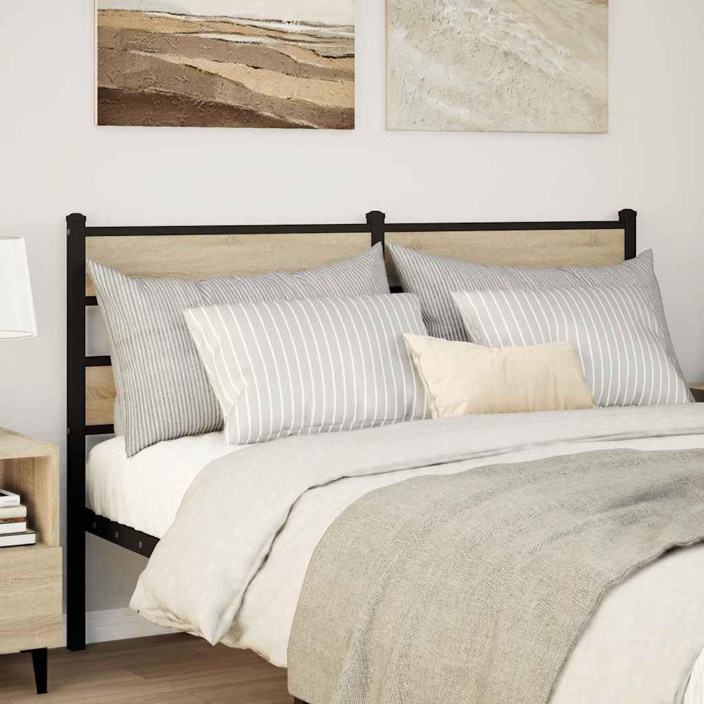 vidaXL Tête de lit chêne Sonoma 140 cm Fer et Bois d’ingénierie, tête de lit pour lit Double, tête de lit en métal, tête de lit Double