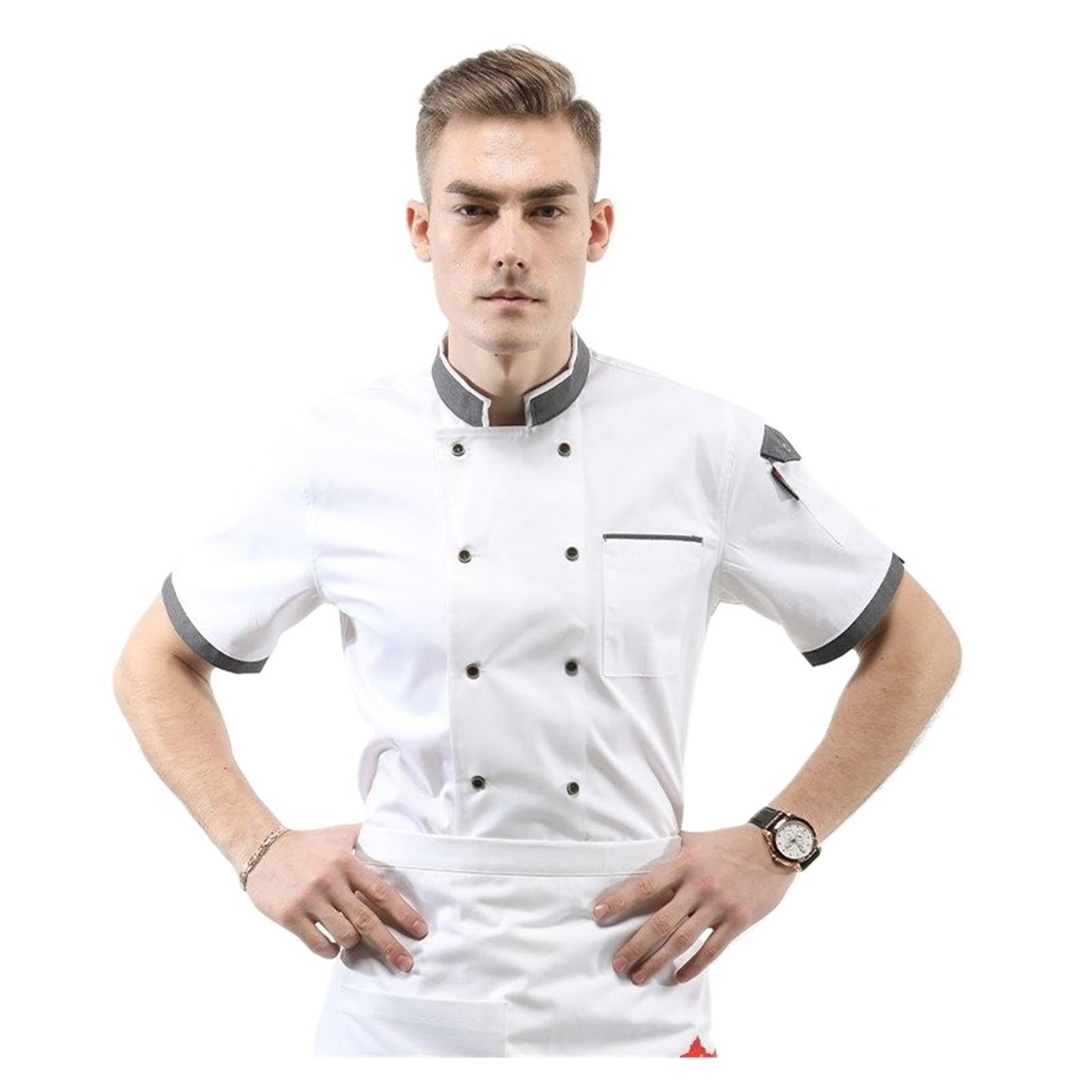 Giacca da Cuoco Bianca da Uomo, Giacca da Cuoco per Ristorante, panetteria, Servizio di ristorazione, Manica Corta, Traspirante, Doppio Petto, Uniforme da Cuoco