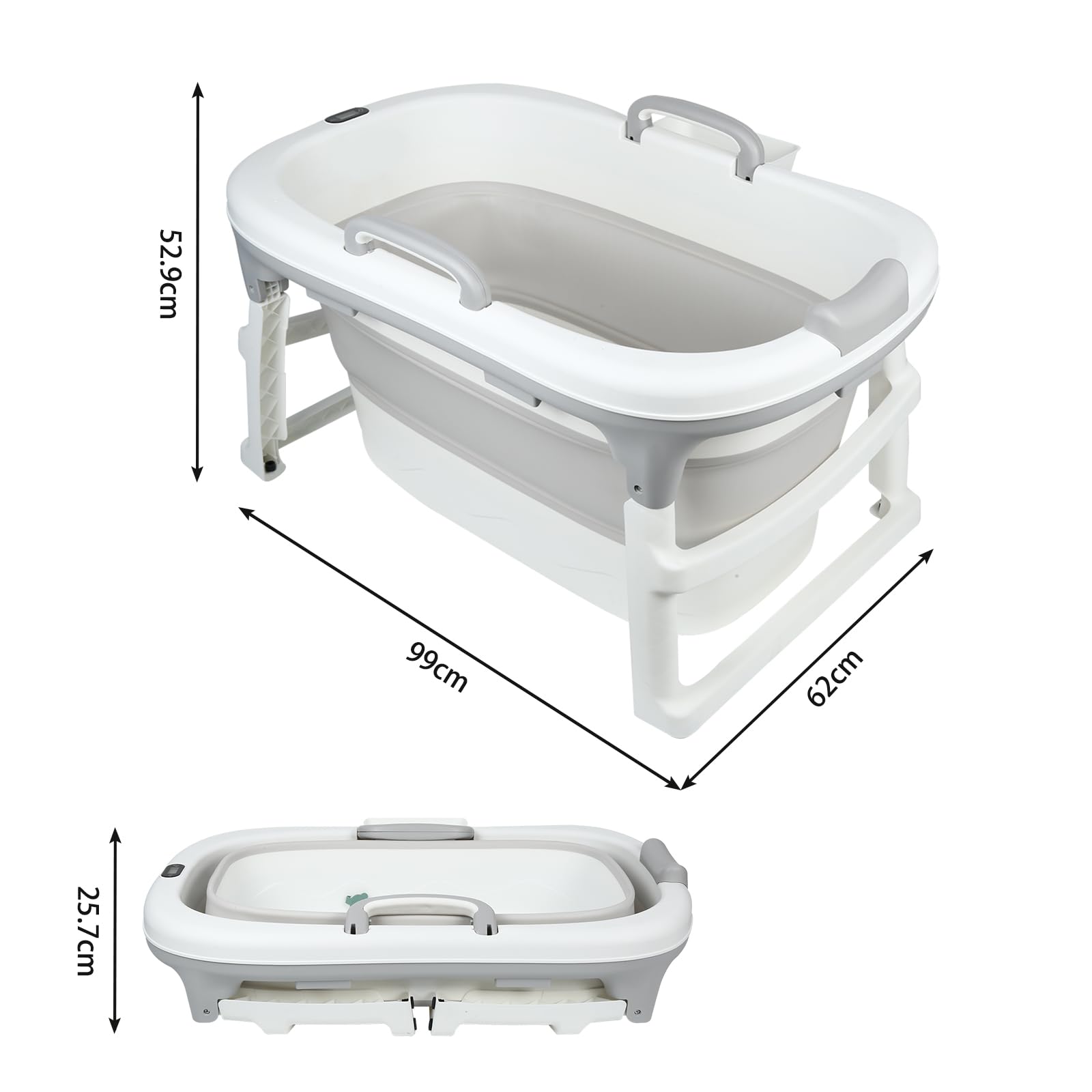 Bebe - Cuscino pieghevole per vasca da bagno pieghevole per bambini da 0 a 9 anni, per doccia, neonato, per tutta la famiglia, 99 x 62 x 52,9 cm (grigio)