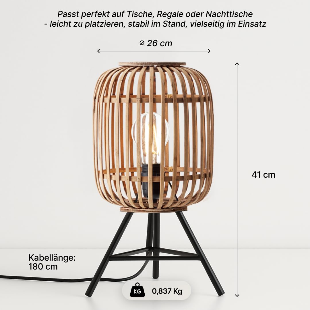 BRILLIANT Woodrow Tischleuchte hellbraun, E27, LED-geeignet