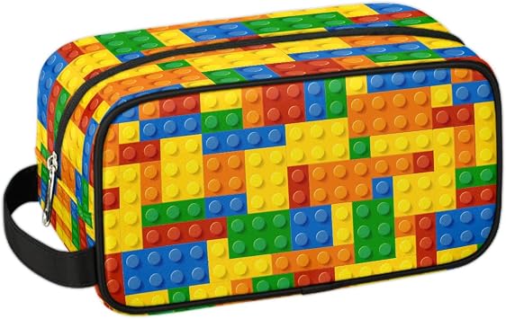 AUUXVA Kids Toiletry Bag for Boys - Waterproof Hanging Cosmetic Bag for Girls Traveling Makeup Wash Bag Dopp Kit Shaving Bag for Toiletries AccessoriesColorful Building Blocks