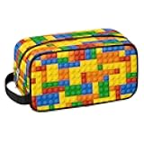AUUXVA Kids Toiletry Bag for Boys - Waterproof Hanging Cosmetic Bag for Girls Traveling Makeup Wash Bag Dopp Kit Shaving Bag for Toiletries Accessories(Colorful Building Blocks)