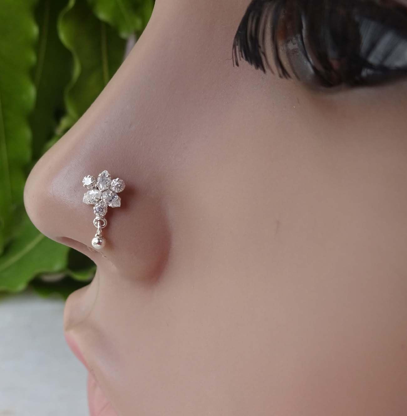 Diamond Nose Ring Indian Nose Ring Bell Nose Stud Sterling Silver Nose Stud Indian Nose Stud CZ Crystal Nose Piercing Silver Nose Hoop