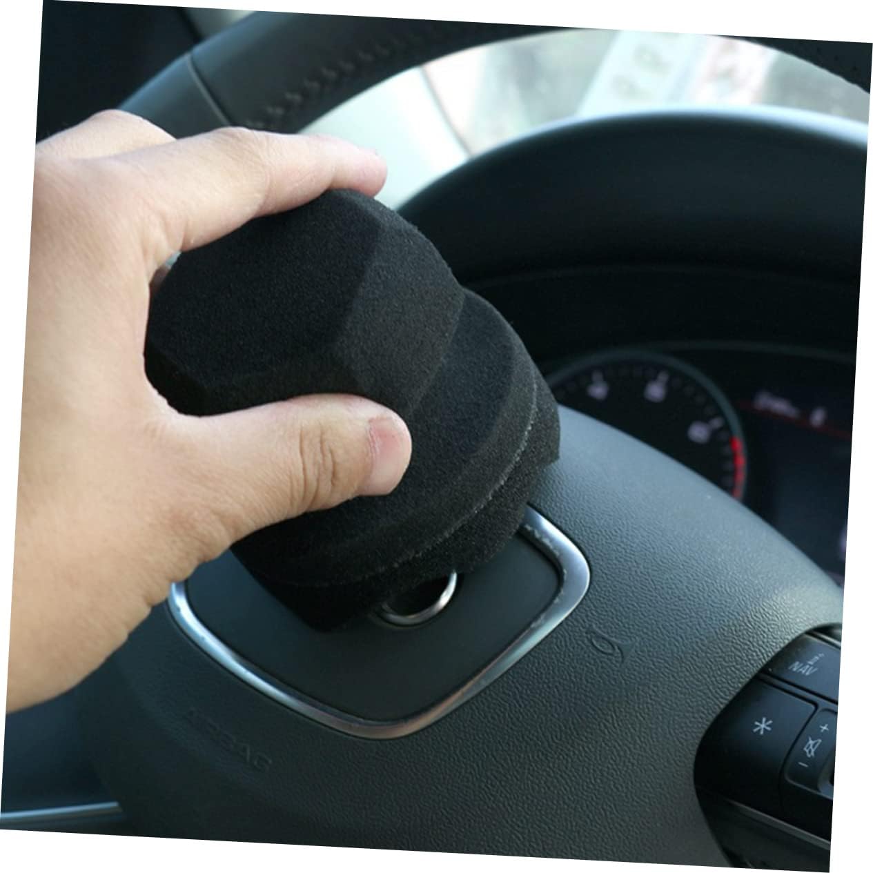 FAVOMOTO 12pcs Handy Wax Sponge Wave Pattern Polishing Sponges for Car Waxing and Detailing for Dashboard Seats Cleaning Durable and Easy to Grip Black