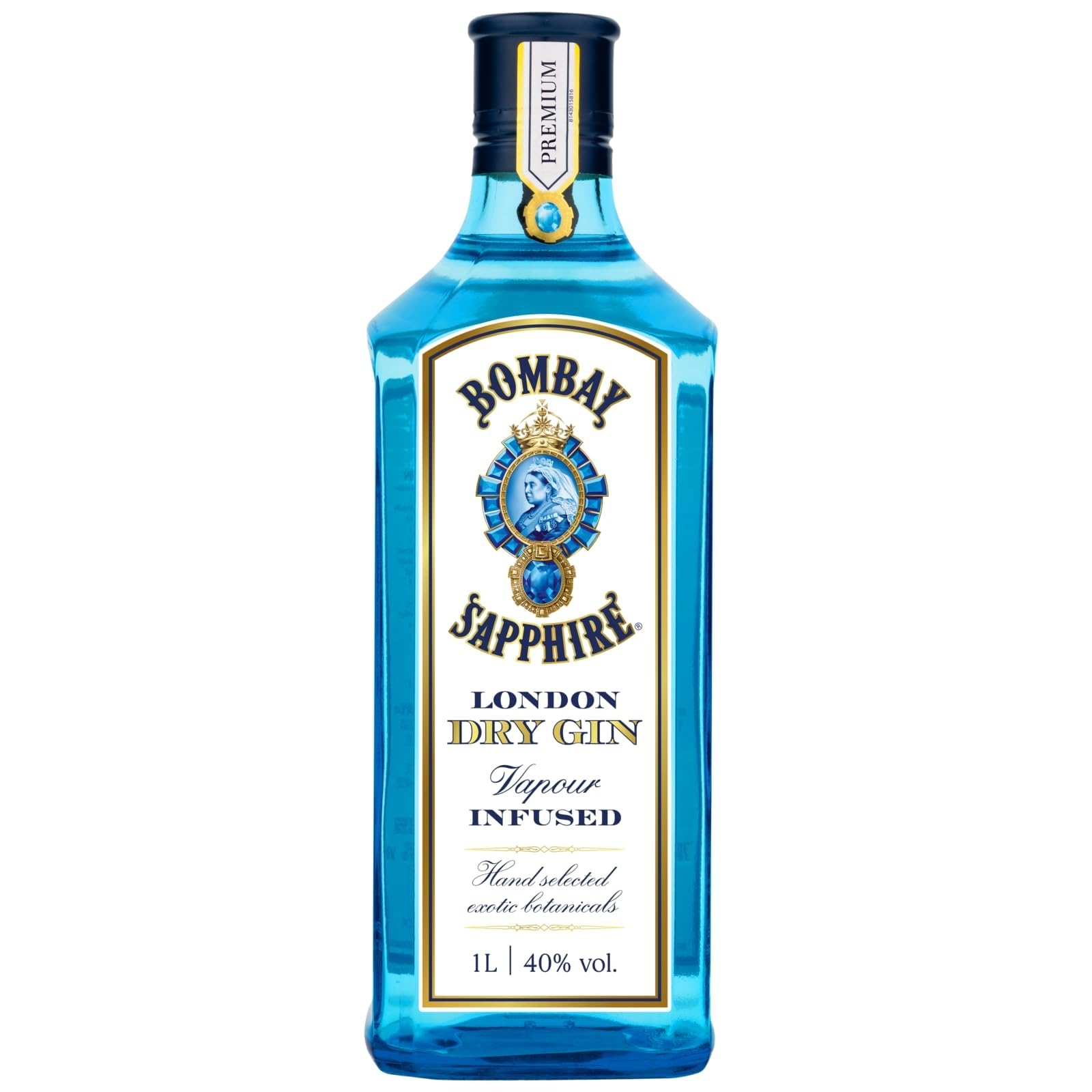 Bombay SapphireLondon Dry Gin, 40% vol., 100 cl / 1 L, 100% Vapour Infused Spirit with 10 Hand-Selected Botanicals