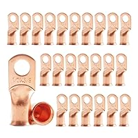Vista 17 de 1/0 AWG 1/4" Stud (25 piezas), Terminal de Anillo de Batería de Servicio Pesado, Conectores de Calibre 0, Lengüetas de Alambre de Cobre de 1/0