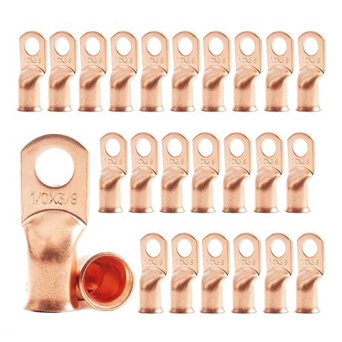 Miniatura 17 de 1/0 AWG 1/4" Stud (25 piezas), Terminal de Anillo de Batería de Servicio Pesado, Conectores de Calibre 0, Lengüetas de Alambre de Cobre de 1/0