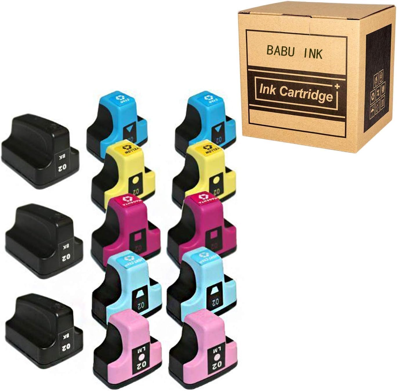 BABU Compatible Ink Cartridge Replacement for HP 02 Work for HP PhotoSmart C6150 C6180 C7150 C7180 C7280 D7260 D7360 D7160 D7460 C8180 C6100 C5100 D7363 C5150 3110 3210 8250 8230 (6 Color 13-Pack)