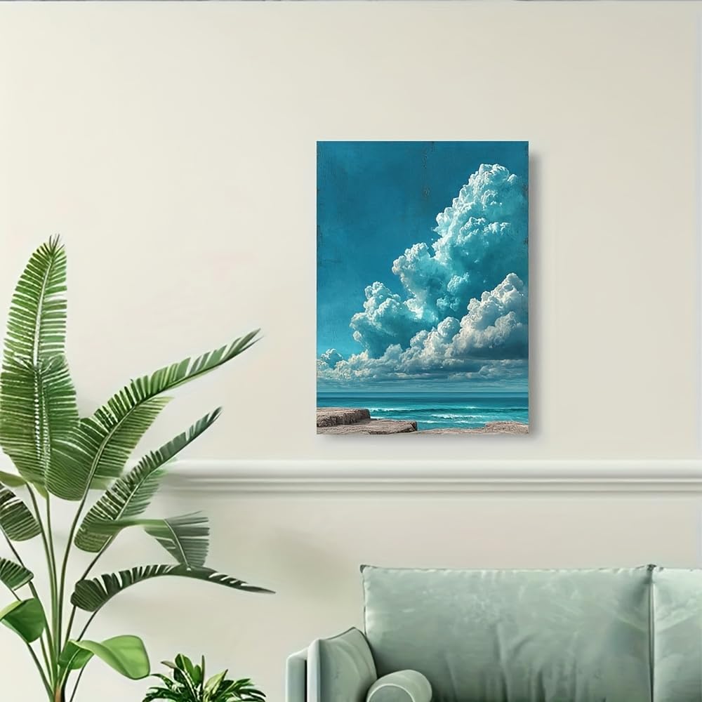 Ukixom Inner Frame Minimalist Cloud Art Abstract Sky Canvas, Modern Dreamy Rain Artwork, For Home Or Office Retro Painting Style Decor(70X100cm(28X39in)/Innerframe)