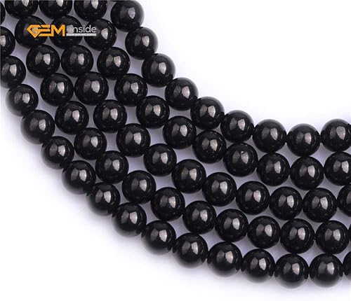 Miniatura 189 de GEM-Inside - Cuentas sueltas de piedra de lava negra natural de 0.315 in para hacer joyas, 15 pulgadas Cordierita de grado A