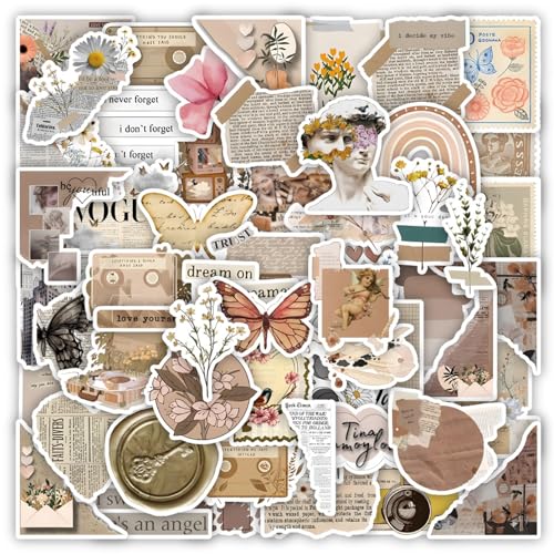Lot de 220 autocollants vintage en PVC imperméables pour journal, scrapbooking, ordinateur portable, bouteilles d'eau, décoration personnalisée pour filles...