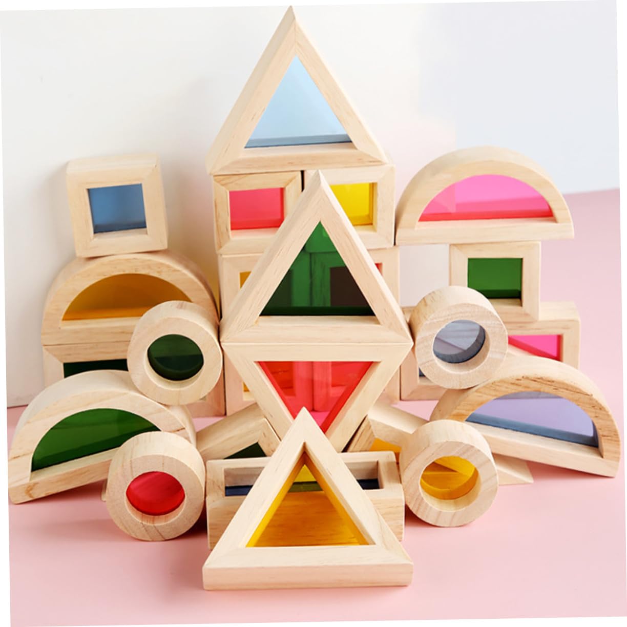 Blocchi Impilabili Geometrici 24 Pezzi in Legno Acrilico per Bambini