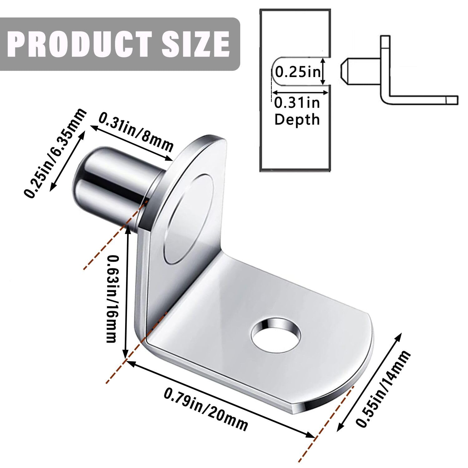 1/4 Inch Shelf Support Peg，Support Cabinet Shelf Pins，Shelf Bracket Pegs with Hole，L-Shaped Furniture Replacement Peg for Cabinets,Shelves,Wodrob — Amazon image 2