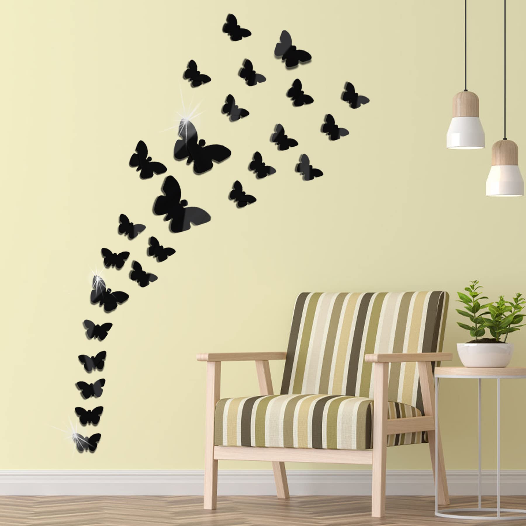 Adesivi Murali 3D Farfalle Specchio Tridimensionali - 25 Pezzi Acrilico Rimovibile Fai Dante Decorazione da Muro per Casa/Hotel/Salotto/Camera/Cucina (Nero)