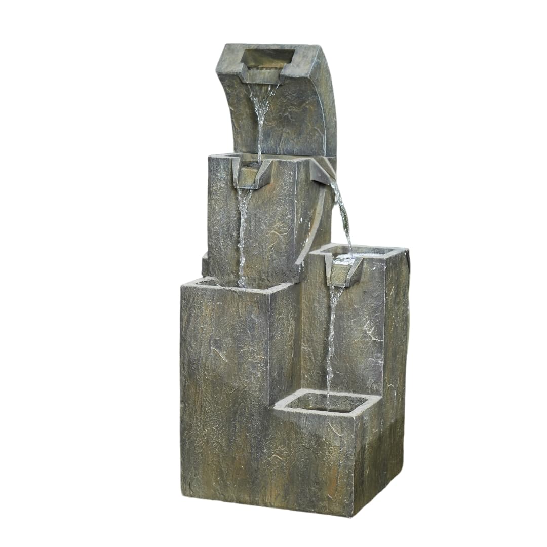 Vossmoon Petros 4 Tier Led Cascade Garden Water Fountain
