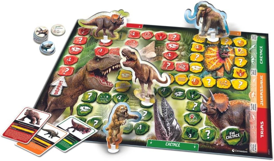Clementoni | Dinosaurs & Prehistory | Contains 1 Board, 4 Pawns, 1 Roulette, 50 Cards and 36 Tokens. | 6 Years | 52799