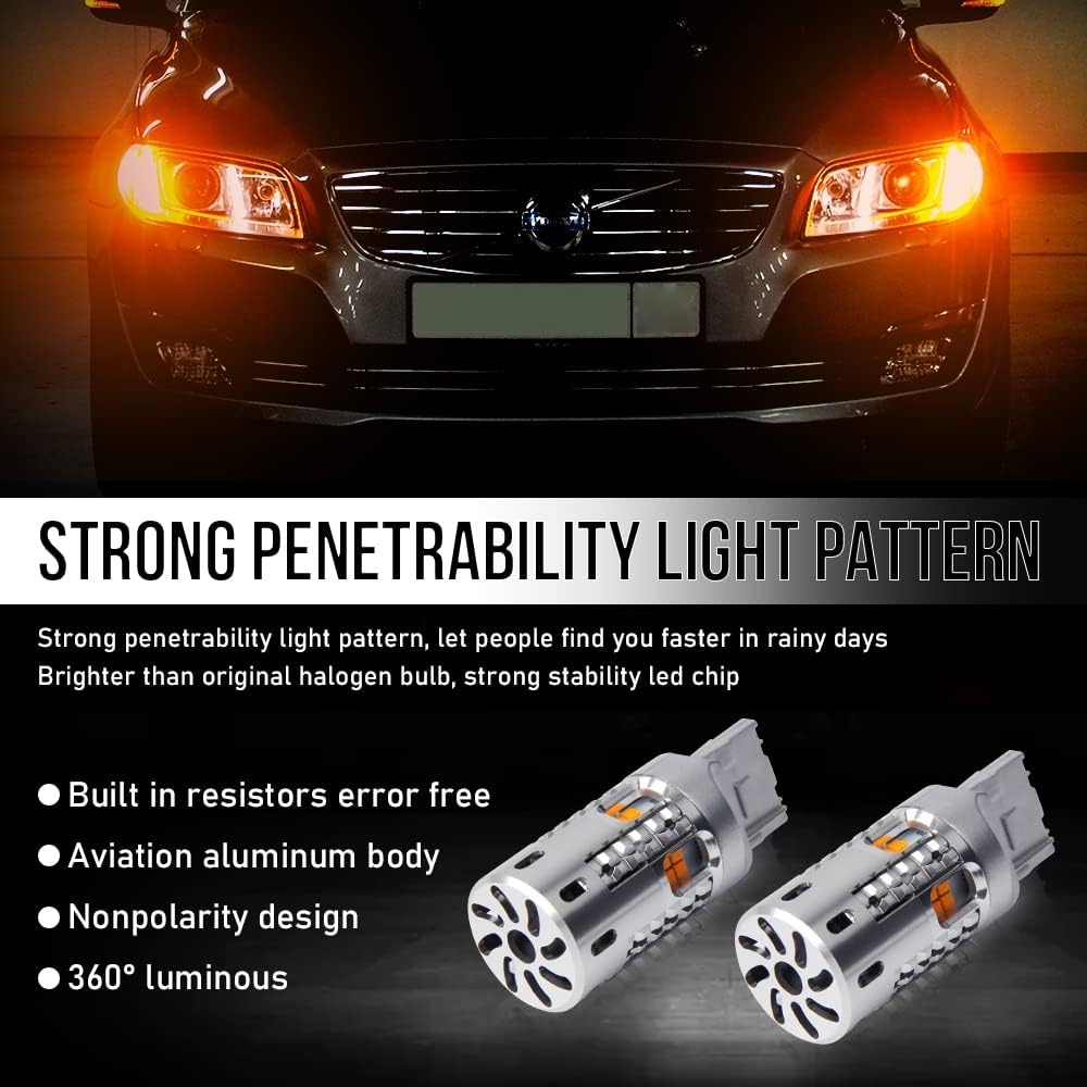 OPP ULITE 7440 Led Bulbs Amber, Built In Resistor Error Free Canbus, Plug N Play, 360 Luminous Turn Signal Light 7444NA T20 7441 WY21W W21W 12V 20-Led Switchback Led Bulb, 2PC Pack