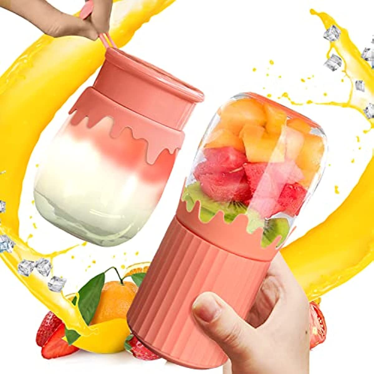Portable Blender for Fresh Juice, Feekaa Small USB Cordless Fast Personal Juicer, On The Go Mini Blender with 10 Oz Cup an...