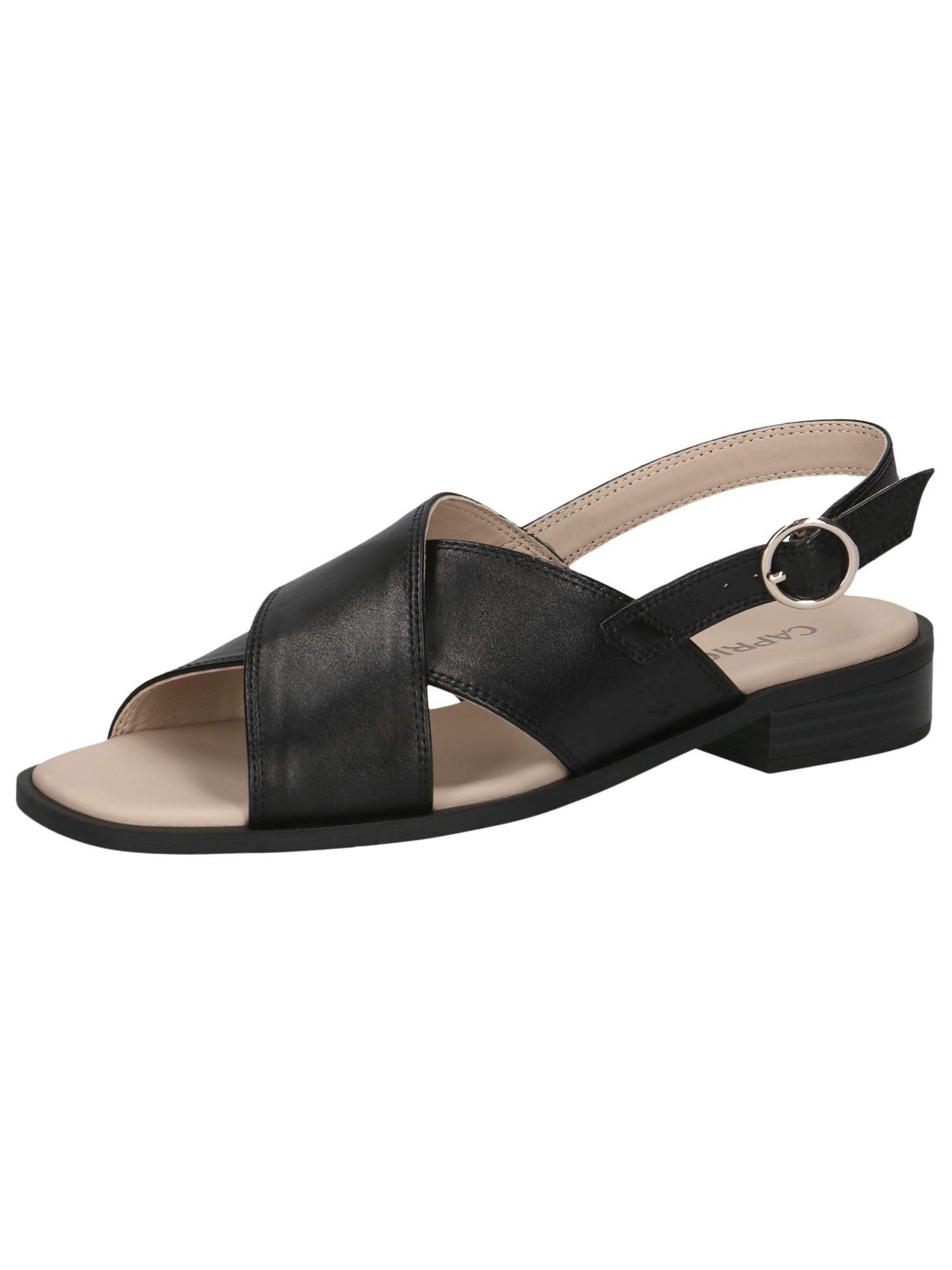 CAPRICE Women's Leather Flat Sandals Elegant, Black (Black Nappa), 4 UK