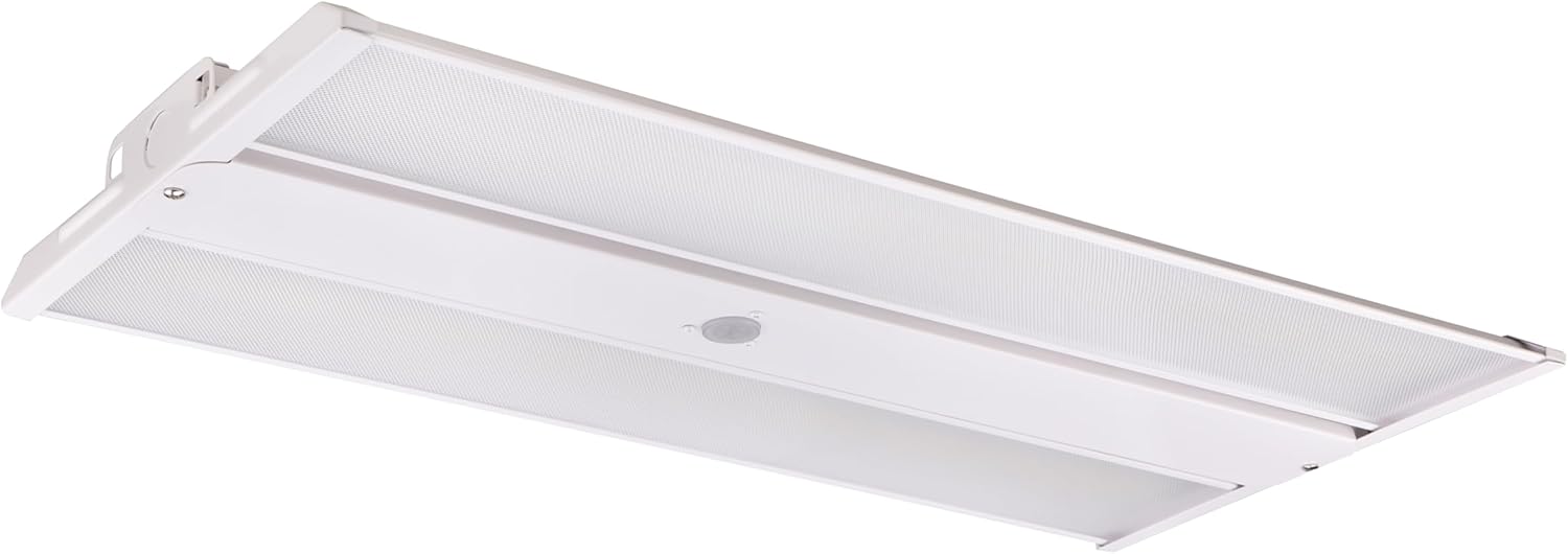 WareLight Oslo Compact Linear High Bay Fixture with emergency battery backup unit installed