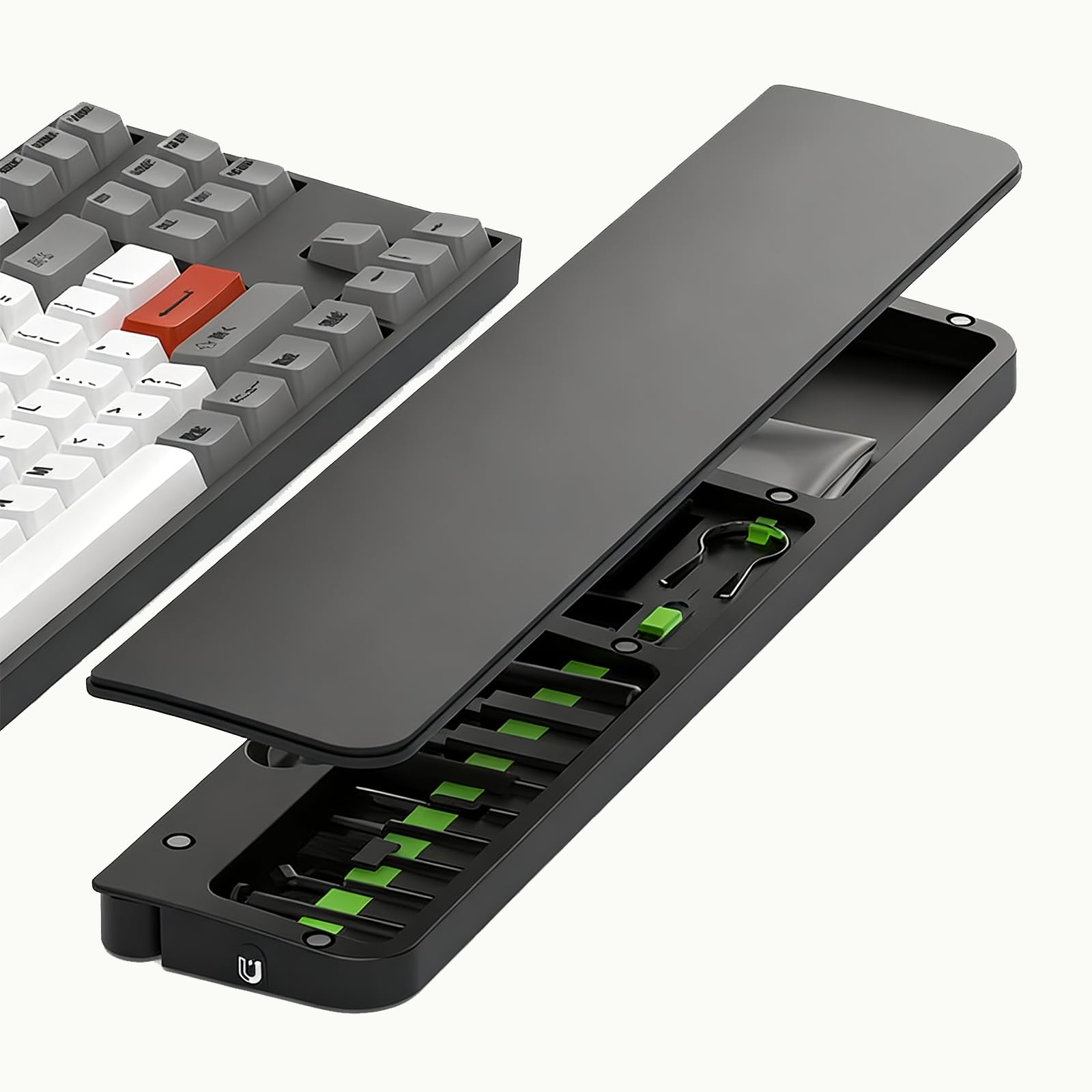 Ryaacphi Ergonomic Keyboard Wrist Rest with 22-in-1 Cleaning Kit, Non-Slip Base, Springy Sponge Support for Work and Gaming, Black,Deeply Cleaning for