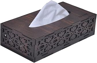Wooden Tissue Paper Holder, Decorative and Stylish, for Car, Home, Hotel, Kitchen, Office Desk, Bathroom and Cafeteria Pack of 1 (Tissue Black Jali)