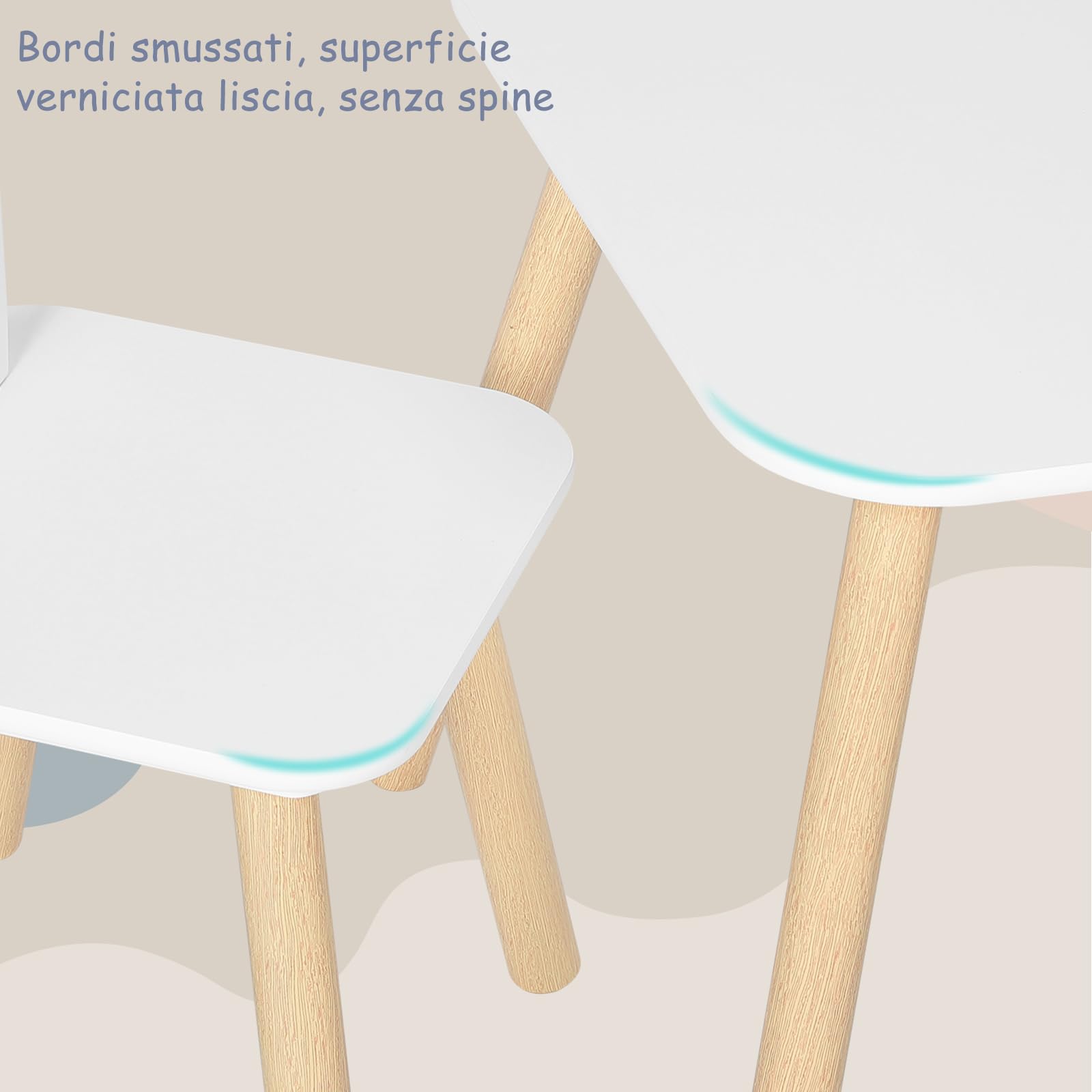 WOLTU Tavolino e Sedie per Bambini con 2 Sedie, per Mangiare e Dipingere, Forma di Coniglio, Cameretta, Asili Nidi, in MDF e Legno Massello, Bianco e Venature Legno