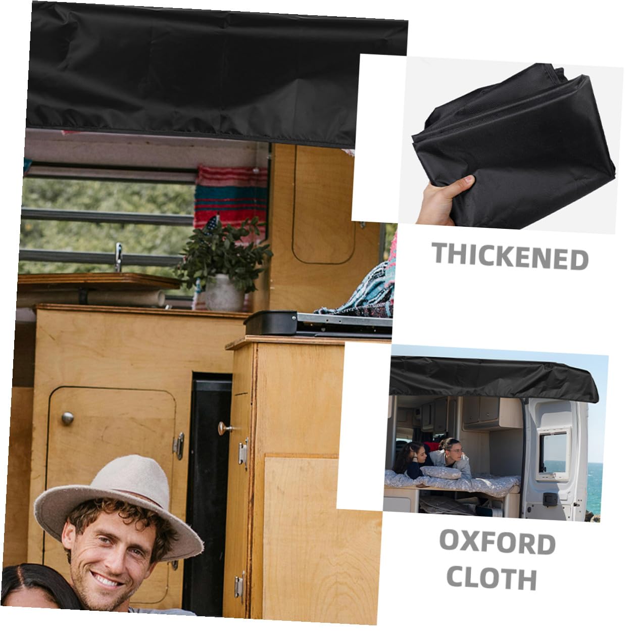 Parasole Camper Oxford Nero 176x114 Cm per Veicolo | Protezione Uv, Copertura Bagagliaio Posteriore Auto, Atmosfera Estiva, Telo Copertura Camper