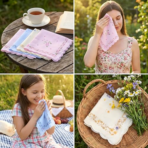 Image of Kuber Industries Handkerchiefs|Leaf Print Cutwork Soft Cotton Hankies for Woman,Girls & Wicking Sweat from Hands,Face,Set of 12 (Multicolor)