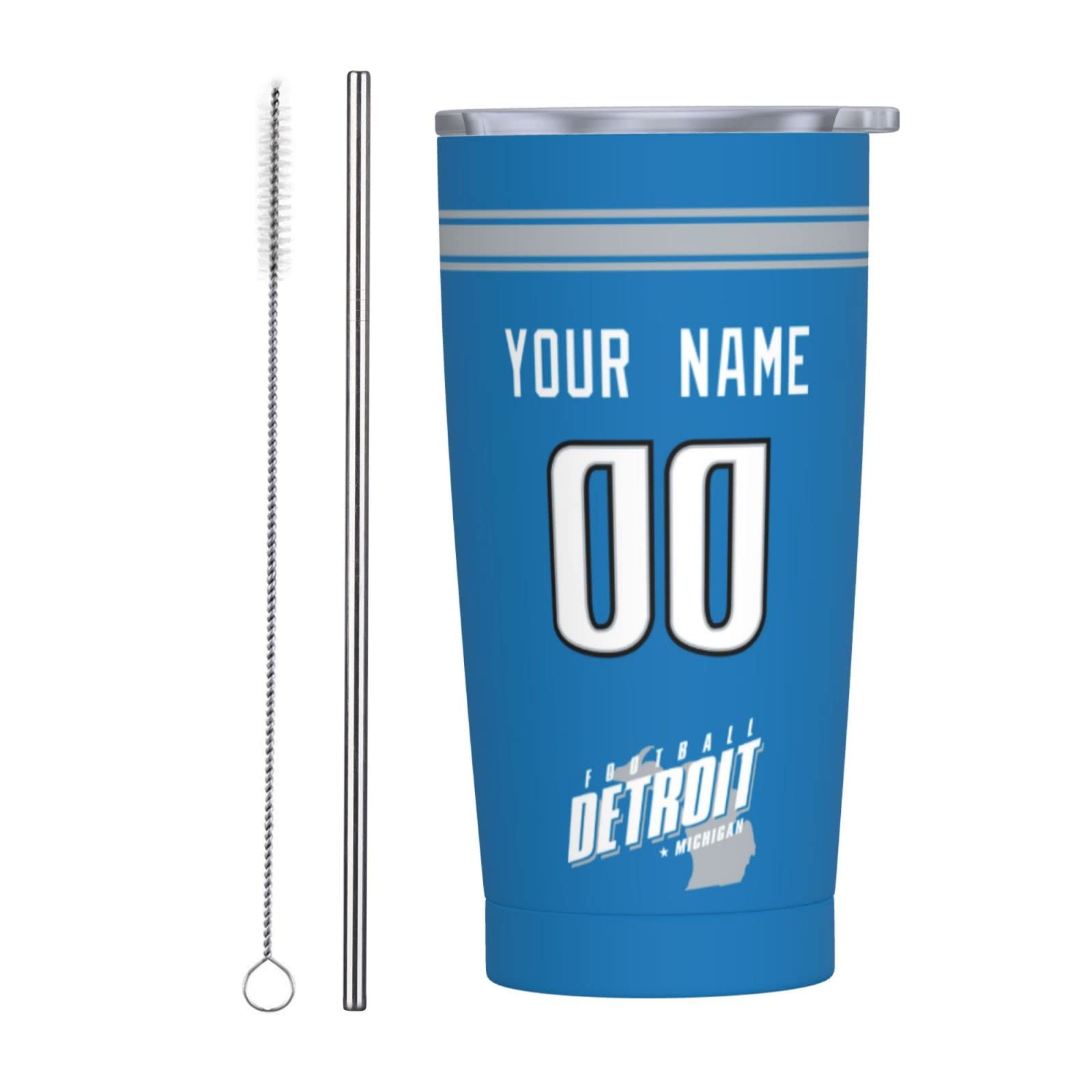 ANTKING Detroit Cup Insulated Tumbler with Straw Customized Personalized Any Name & Number 20 oz Gifts for Men