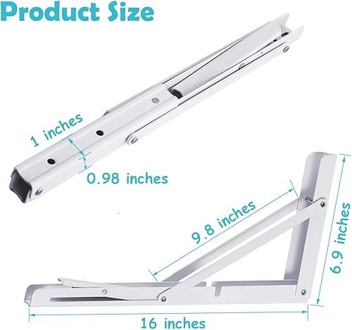 Miniatura 6 de CUZURLUV - Soportes de estante plegables de 16 pulgadas máx., color blanco Carga de 440 libras, soporte de estante de pared resistente para ahorrar
