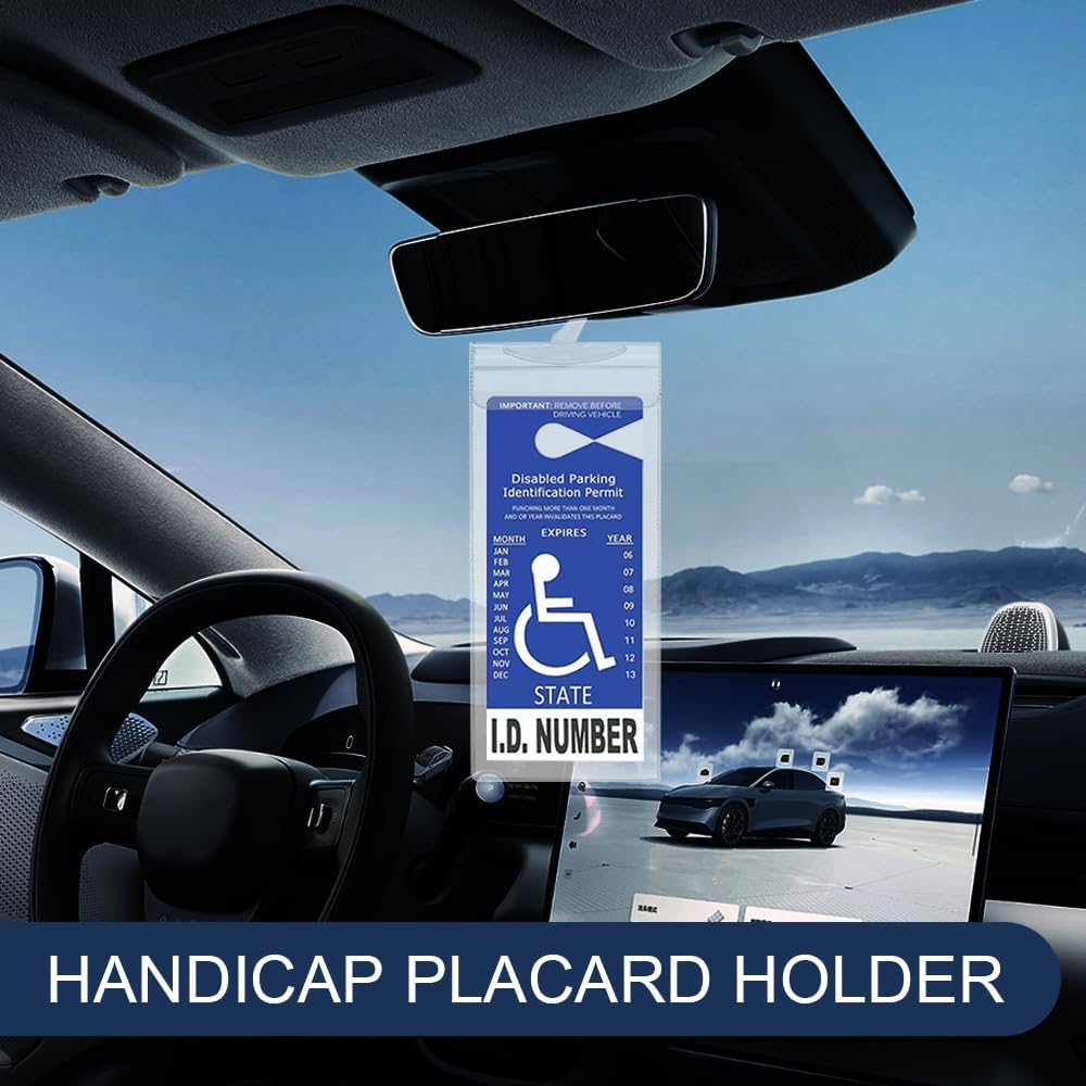 4PCS Handicap Placard Holder, Disability Placard Holder for Car, Ultra Transparent Disabled Permit Protective Cover with Large Hanger, Handicap Parking Sign Protector for Disabled Person
